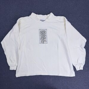 Coldwater Creek Sunflower Embroidered Top Womens L Cream Cottagecore USA